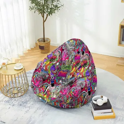 Produktbild von Sitzsack ohne Füllung, für Kinder & Erwachsene, Hip Hop Graffiti Druck, Spielzeug Aufbewahrung, 90x110 cm, Rosa