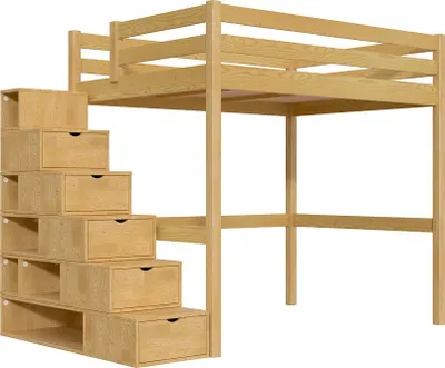 Produktbild von Hochbett 140x200 Sylvia mit treppenregal - Honig