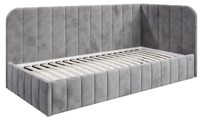 Produktbild von Jugendbett Mario 90x200 cm, Polsterbetten mit Bettkasten, Moderner Riviera-Stoff, Dunkelgrau, Rechts