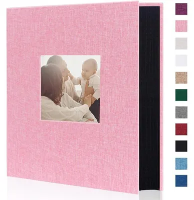 Immagine prodotto di Album fotografico in tela, capacità per 400 foto da 10x15 cm, colore rosa, copertina rigida con finestra, dimensioni 33x27,5 cm