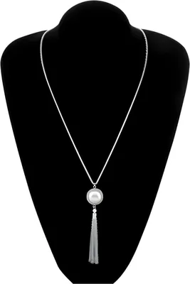 Produktbild von Elegante Damen Halskette GO-38865 in Silber und Weiß mit Quaste KP38865