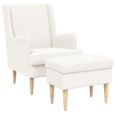 Produktbild von vidaXL Sessel mit Fußhocker 2 stk. Creme Bouclé