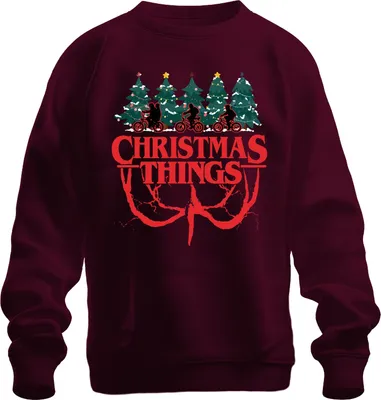 Immagine prodotto di CHRISTMAS THINGS Stranger Christmas Demogorgon Kids Retro Unisex Felpa Pullover, Borgogna, L