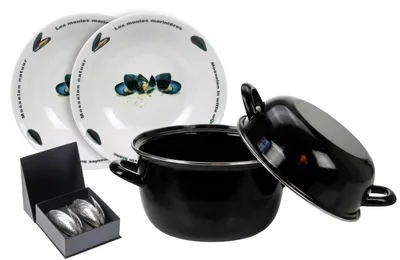 Produktbild von Muschelset - Muscheltopf ø 24 cm (Induktion) mit Muschteller & Anovi Muschelbesteck - 2 Personen