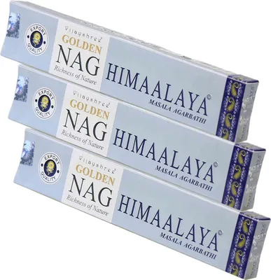 Produktbild von 3x Golden Nag Himalaya Räucherstäbchen 45g – Frischer Naturduft aus Indien Räucherwerk