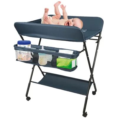 Produktbild von Baby Wickeltisch Klappbar Wickelkommode Wickelregal Wickelkombination 80x66x98cm Dunkelblau