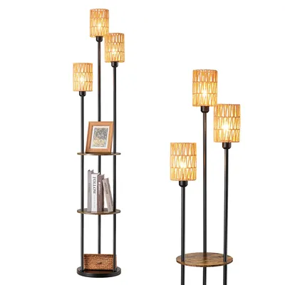 Zdjęcie produktu dla Lampa podłogowa EDISHINE 178 cm z włącznikiem nożnym, 3-punktowa lampa podłogowa, lampa podłogowa vintage z półką