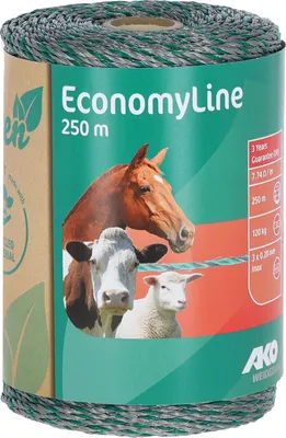 Obrázok produktu pre AKO EconomyLine 250?m zelená/sivá, 3 drôty, príslušenstvo pre pastviny