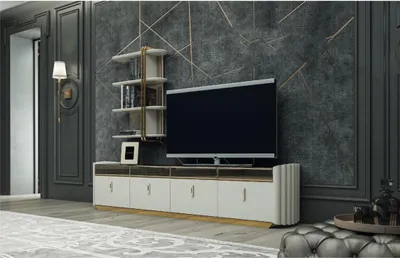 Image de Meuble mural design Étagère TV murale Armoire murale Salon Bois Aménagement
