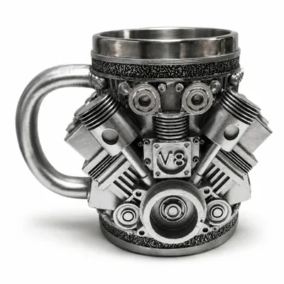 Produktbild von V8 Motor Tasse 300 ml mit Edelstahl-Innenbecher 3D Auto Becher Geschenk für Autofans, KI-generiertes Bild