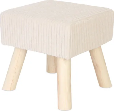 Immagine prodotto di Relaxdays Pouf in velluto a coste, gambe in legno, imbottito, A x L x P: 30x30x30 cm, squadrato, pouf da seduta, poggiapiedi, soggiorno, beige/naturale