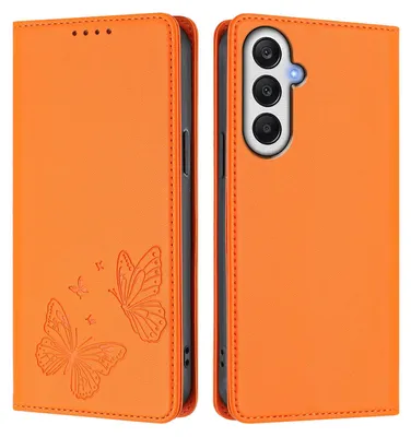 Obrázek produktu pro Kožené pouzdro pro Samsung Galaxy A05S, motýlí ražbou, peněženkové flip pouzdro se stojánkem Oranžová