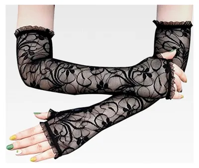 Produktbild von Lange Spitzenhandschuhe für Frauen, UV-Schutz, fingerlose Opernhandschuhe, ellbogenlange Handschuhe für den Brautpaartanz