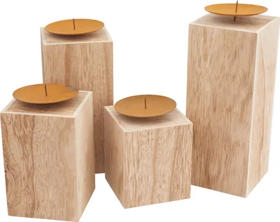 Produktbild von VBS Holz-Kerzenständer, 4-er Set