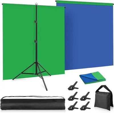 Produktbild von Famanu Green Screen mit Stativ - Hintergrundtuch - Studiohintergrund