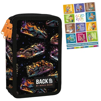 Produktbild von Federmäppchen 3 Fächer - Mäppchen für Jungen - Federmappe 3-Fach Federtasche Gefüllte Schüleretui Schulmäppchen und Hausaufgabenheft- Neon-Rennen