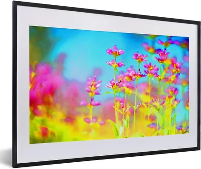Produktbild von MuchoWow® Gerahmtes Poster Blumen - Kunst - Psychedelisch 60x40 cm - Poster mit Schwarzem Bilderrahmen Wandposter Rahmen Foto Bilder - Schlafzimmer - Plakat in Rahmen - Drucken