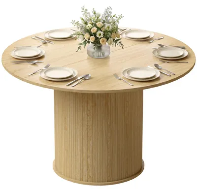 Produktbild von Runder Esstisch fš¹r 4šC6 Personen, ? 120 x 75 cm, Kš¹chentisch mit kanneliertem zylindrischem Fu?, Naturholz
