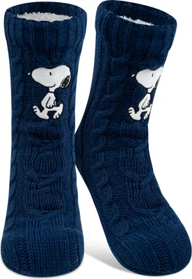 Produktbild von The Peanuts Snoopy Hüttensocken - Strick Haussocken mit Sherpa Futter für Damen Kuschelsocken Flauschige Wintersocken warme Frauen Socken OneSize Blau 38-43
