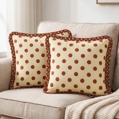 Kissenbezug 45x45 cm, beige mit Karamell-Tupfen, 2 Stück