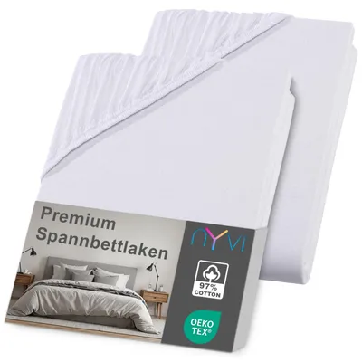 Produktbild von NYVI Spannbettlaken DreamScience Premium 180x200 - 200x200 cm weiß 2er Set für Matratzen bis 22 cm Höhe - Komfort Spannbetttuch, 190g/m², Einlaufschutz, Bügelfrei, mit Gummizug