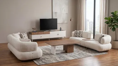 Image de Canapé 4 places + 3 places, design moderne, couleur beige, confortable, idéal pour le salon