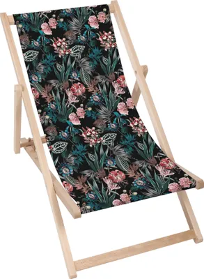 Produktbild von Dreamroots Liegestuhl klappbar Holz, Buchenholz bis zu 130 kg, Sonnenliege klappbar mit 3-stufiger Neigungsregulierung der Rückenlehne, Dark Botanic
