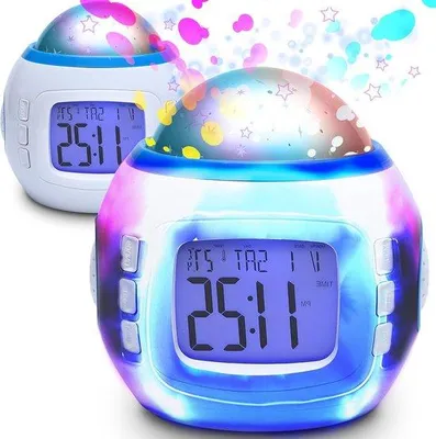 Obrázek produktu pro Dětský budík s projektorem hvězd, bílý, digitální funkce odložení buzení