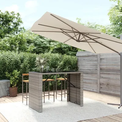Produktbild von Grauer Bartisch aus Polyrattan mit Glasplatte, 145 x 80 x 110 cm