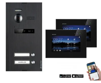 Produktbild von WLAN Video Türsprechanlage BALTER EVO 2-Draht BUS Komplettsystem für 2-Familienhaus Schwarz-Schwarz