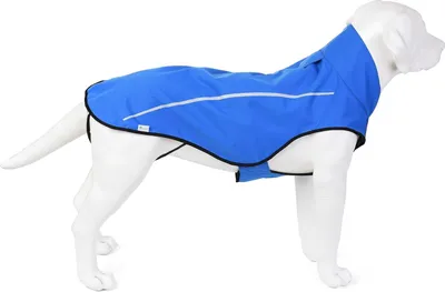 Produktbild von Regenmantel für Hunde, verstellbar, wasserdichte Tierbekleidung, leichte Regenjacke mit reflektierendem Streifen, einfache An- und Abziehmöglichkeit (Größe L, blau)
