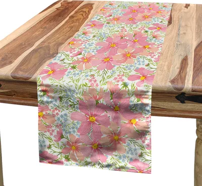 Produktbild von ABAKUHAUS Pastell Tischläufer, Romantische Frühlingssaison Muster mit Blumen und Kräutern aufkeimender Wiese Gartenkunst, 40 x 180 cm, Mehrfarbig