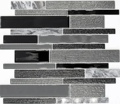 Produktbild von Mosaikfliese Transluzent grau schwarz Verbund Glasmosaik Crystal Stein grau schwarz MOS67-GV44