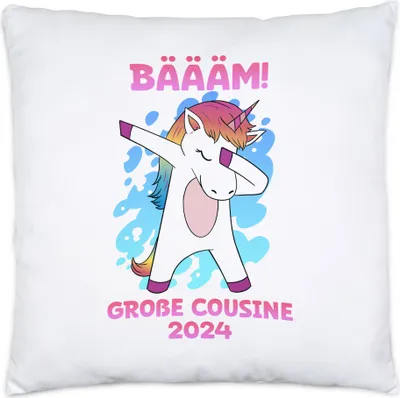 Produktbild von Bäääm Große Cousine 2024 Kissen Inkl Füllung Einhorn Schwangerschaft Ankündigung Babyparty Babyshower Cousin & Cousine