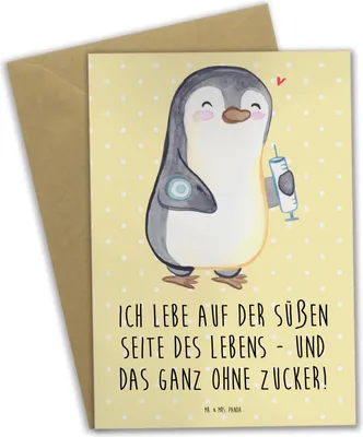 Produktbild von Mr. & Mrs. Panda babykarte Pinguin Diabetes - Gelb Pastell - Geschenk, kommunionskarte, Zuckerkrankheit, Mellitus, einladungskarten, osterkarte, weihnachtskarten