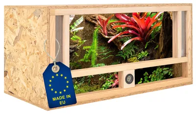 Produktbild von ITA Holz Terrarium 80х40х40 cm mit Frontbelüftung & Integriertem Hygrometer - Holzterrarium aus OSB-3 Platten - Terrarien für Reptilien, Schlangen, Amphibien - EU Produkt,