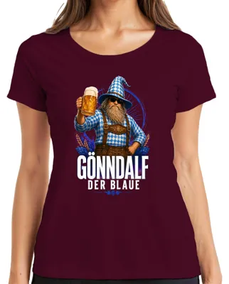 Immagine prodotto di Maglietta da donna, taglia XXL, colore bordeaux, con la scritta "Gönndalf il mago blu", "Oktoberfest", "Baviera", "Divertente", "Bere"