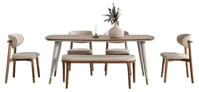 Obrázek produktu pro Casa Padrino jídelní set Grey / Brown - 1 jídelní stůl a 4 jídelní židle a 1 lavice - Nábytek do jídelny - nábytek - nábytek - Nábytek do jídelny