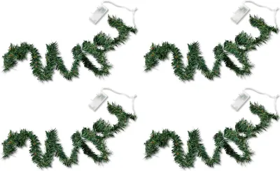 Produktbild von 20 LED Lichterkette Tannen-Girlande grün 200cm 4 Stück batteriebetrieben Timer Lichtergirlande Deko Leuchtdraht Winter Weihnachten