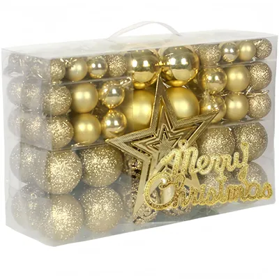 102 Weihnachtskugeln aus Kunststoff, 6/4/2 cm, goldener Stern