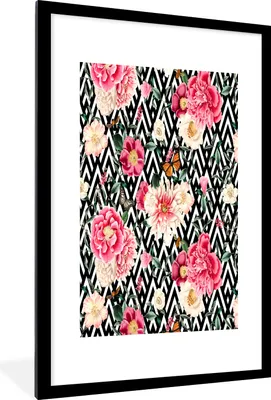 Produktbild von MuchoWow® MuchoWow® Gerahmtes Poster Blumen - Muster - Abstrakt 60x90 cm - Poster mit zchwarzem Bilderrahmen - Dekoration - Wandposter Wohnzimmer - Hochwertig