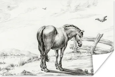 Produktbild von MuchoWow® Poster Stehendes Pferd mit Henne und Küken - Gemälde von Jean Bernard 120x80 cm - Bilder