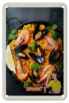 Produktbild von Blechschild Reise 12x18cm Spanien Europa Paella Reis Muscheln Schild