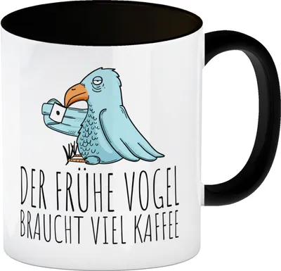 Produktbild von Der frühe Vogel braucht viel Kaffee Kaffeebecher Schwarz