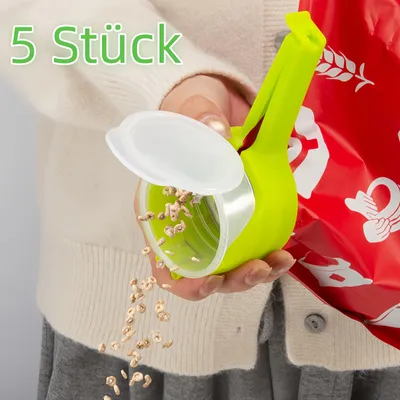 Produktbild von 5 Stück Beutelverschluss, Beutelverschluss mit Ausgießer, Wiederverwendbarer Beutelverschluss Mit Deckel, BPA-frei, für Müsli,Cerealien,Snacks,Grün
