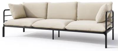 Produktbild von Selsey Worcully - Garten-Sofa 3-Sitzer, wasserabweisend, beige/schwarzes Gestell