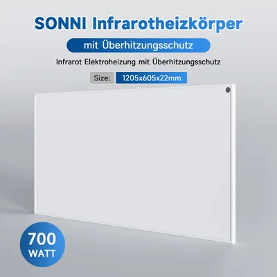 Produktbild von SONNI Infrarotheizung 1205x605 infrarotheizungen Heizkörper elektrisch Infrarot Heizpaneel 700W Weiß Wandheizung heizkörperthermostat smart home energiesparend