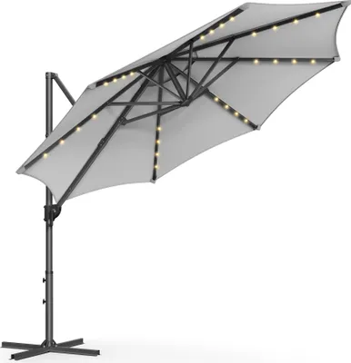Produktbild von SONGMICS Sonnenschirm, ∅300 cm, 28 Solar-LED-Leuchten, UPF 50+, um 360° drehbar