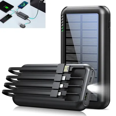 Produktbild von 20000mAh Solar Ladegerät, Solar Powerbank – 4 USB Ausgänge, 3 Eingänge, Schnellladung, LED & Handlampe