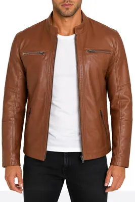 Produktbild von Reichstadt Herren Slim Fit Echtlederjacke Silver Zipper 20RS20LUX Brown XXL